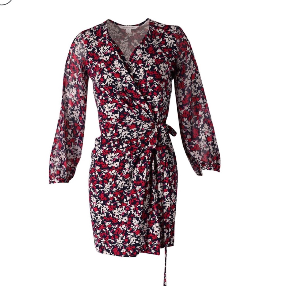 Diane Von Furstenberg Floral Wrap Dress in Blue Cotton
